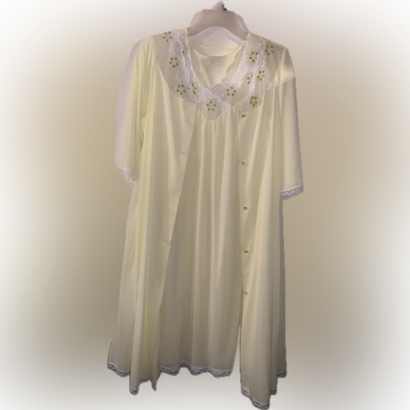 Vintage Embroidered Lace Satin Nighty Nightgown and Robe 2 Piece MuMu Set M - Picture 1 of 11